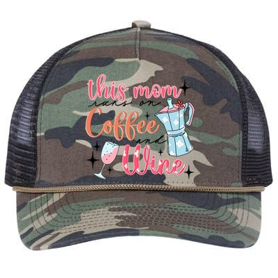 This Mom Runs On Coffee And Wine Retro Rope Trucker Hat Cap