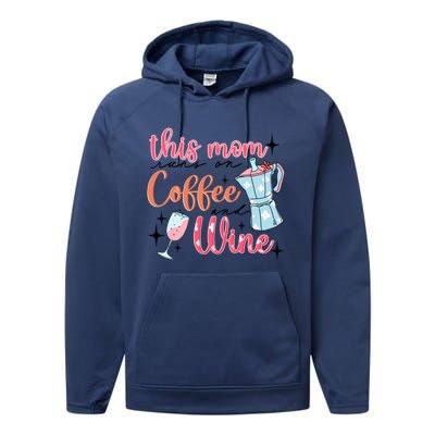 This Mom Runs On Coffee And Wine Performance Fleece Hoodie