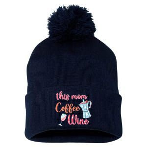 This Mom Runs On Coffee And Wine Pom Pom 12in Knit Beanie