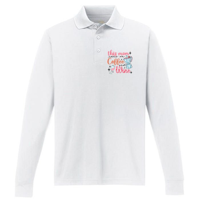 This Mom Runs On Coffee And Wine Performance Long Sleeve Polo