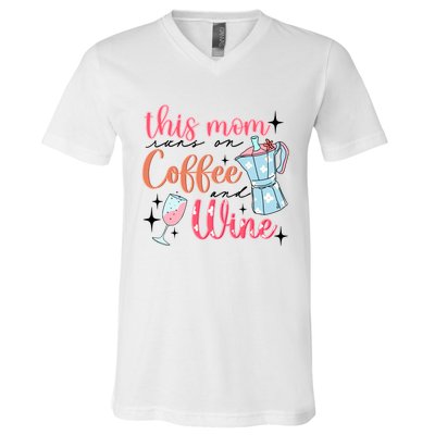 This Mom Runs On Coffee And Wine V-Neck T-Shirt