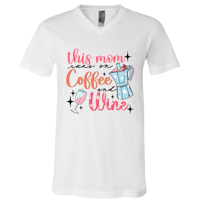 This Mom Runs On Coffee And Wine V-Neck T-Shirt