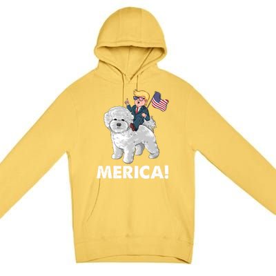 Trump Merica Riding A Bichon Frise Dog 4th July Great Gift Premium Pullover Hoodie