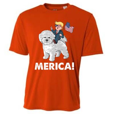 Trump Merica Riding A Bichon Frise Dog 4th July Great Gift Cooling Performance Crew T-Shirt