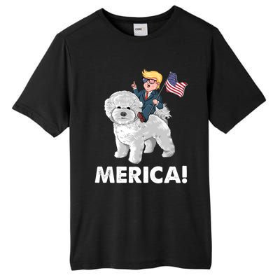 Trump Merica Riding A Bichon Frise Dog 4th July Great Gift Tall Fusion ChromaSoft Performance T-Shirt