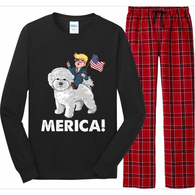 Trump Merica Riding A Bichon Frise Dog 4th July Great Gift Long Sleeve Pajama Set