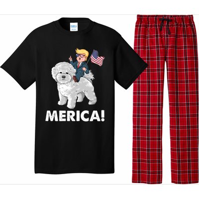 Trump Merica Riding A Bichon Frise Dog 4th July Great Gift Pajama Set