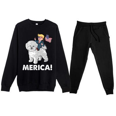 Trump Merica Riding A Bichon Frise Dog 4th July Great Gift Premium Crewneck Sweatsuit Set