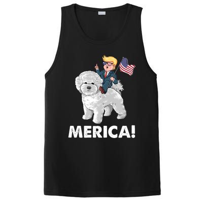 Trump Merica Riding A Bichon Frise Dog 4th July Great Gift PosiCharge Competitor Tank