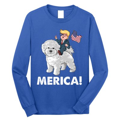 Trump Merica Riding A Bichon Frise Dog 4th July Great Gift Long Sleeve Shirt