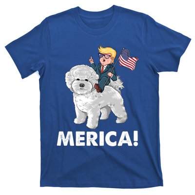 Trump Merica Riding A Bichon Frise Dog 4th July Great Gift T-Shirt