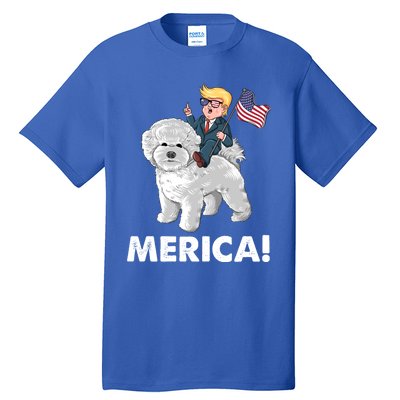 Trump Merica Riding A Bichon Frise Dog 4th July Great Gift Tall T-Shirt