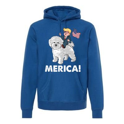 Trump Merica Riding A Bichon Frise Dog 4th July Great Gift Premium Hoodie