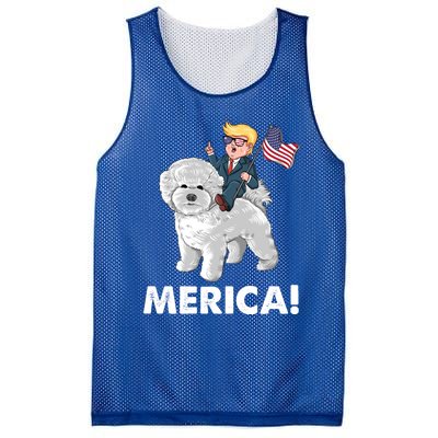 Trump Merica Riding A Bichon Frise Dog 4th July Great Gift Mesh Reversible Basketball Jersey Tank