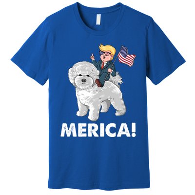 Trump Merica Riding A Bichon Frise Dog 4th July Great Gift Premium T-Shirt