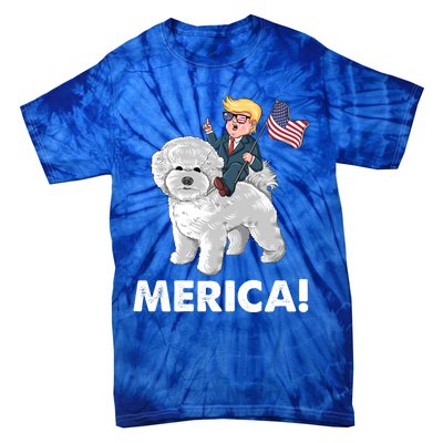 Trump Merica Riding A Bichon Frise Dog 4th July Great Gift Tie-Dye T-Shirt