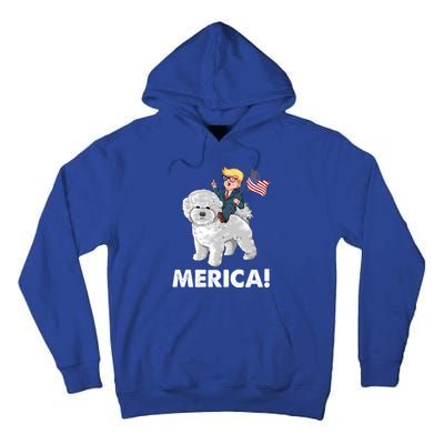 Trump Merica Riding A Bichon Frise Dog 4th July Great Gift Tall Hoodie