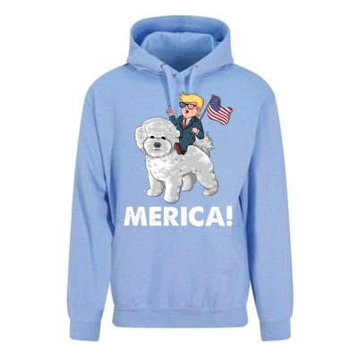 Trump Merica Riding A Bichon Frise Dog 4th July Great Gift Unisex Surf Hoodie