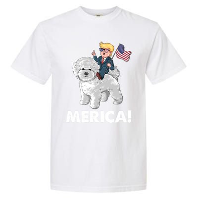 Trump Merica Riding A Bichon Frise Dog 4th July Great Gift Garment-Dyed Heavyweight T-Shirt