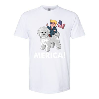 Trump Merica Riding A Bichon Frise Dog 4th July Great Gift Softstyle CVC T-Shirt