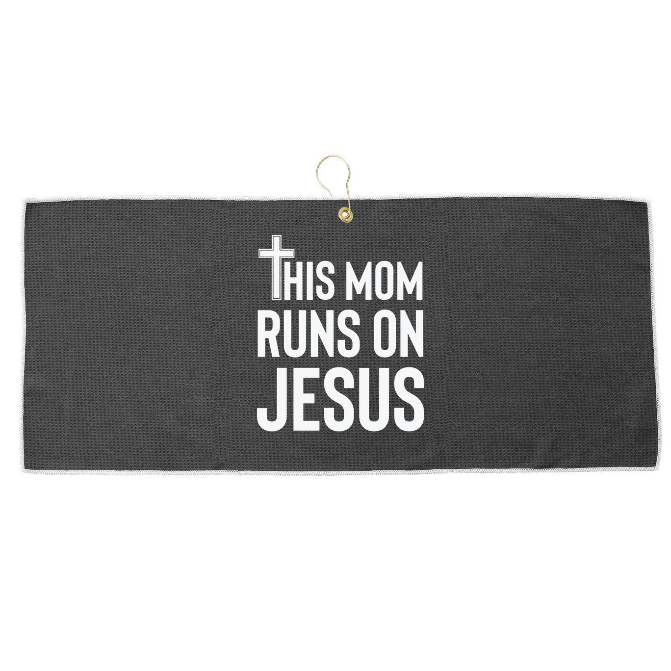 This Mom Runs On Jesus Christian Mother's Day Large Microfiber Waffle Golf Towel