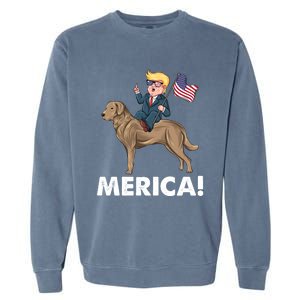 Trump Merica Riding A Chesapeake Bay Retriever Dog 4th July Cute Gift Garment-Dyed Sweatshirt