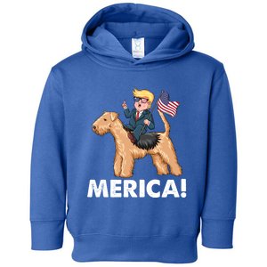 Trump Merica Riding A Lakeland Terrier Dog Patriotic 4th Gift Toddler Hoodie