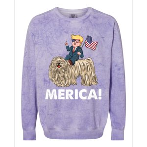 Trump Merica Riding A Puli Dog Patriotic 4th July Gift Colorblast Crewneck Sweatshirt