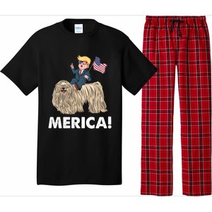 Trump Merica Riding A Puli Dog Patriotic 4th July Gift Pajama Set