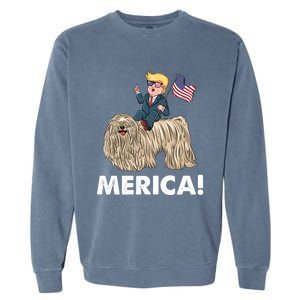 Trump Merica Riding A Puli Dog Patriotic 4th July Gift Garment-Dyed Sweatshirt