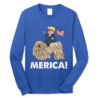 Trump Merica Riding A Puli Dog Patriotic 4th July Gift Long Sleeve Shirt