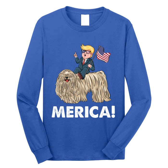 Trump Merica Riding A Puli Dog Patriotic 4th July Gift Long Sleeve Shirt