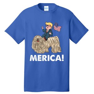 Trump Merica Riding A Puli Dog Patriotic 4th July Gift Tall T-Shirt