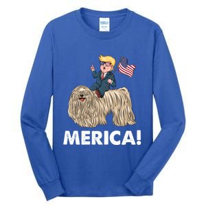 Trump Merica Riding A Puli Dog Patriotic 4th July Gift Tall Long Sleeve T-Shirt