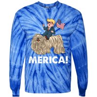 Trump Merica Riding A Puli Dog Patriotic 4th July Gift Tie-Dye Long Sleeve Shirt