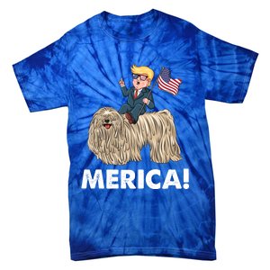 Trump Merica Riding A Puli Dog Patriotic 4th July Gift Tie-Dye T-Shirt