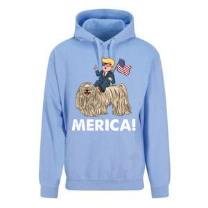 Trump Merica Riding A Puli Dog Patriotic 4th July Gift Unisex Surf Hoodie