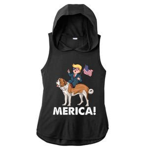 Trump Merica Riding A Saint Bernard Dog Patriotic 4th July Cute Gift Ladies PosiCharge Tri-Blend Wicking Draft Hoodie Tank