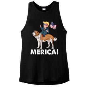 Trump Merica Riding A Saint Bernard Dog Patriotic 4th July Cute Gift Ladies PosiCharge Tri-Blend Wicking Tank