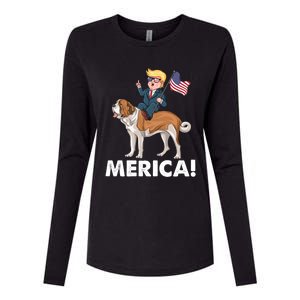 Trump Merica Riding A Saint Bernard Dog Patriotic 4th July Cute Gift Womens Cotton Relaxed Long Sleeve T-Shirt