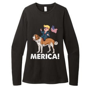 Trump Merica Riding A Saint Bernard Dog Patriotic 4th July Cute Gift Womens CVC Long Sleeve Shirt