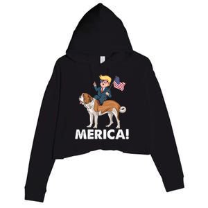 Trump Merica Riding A Saint Bernard Dog Patriotic 4th July Cute Gift Crop Fleece Hoodie