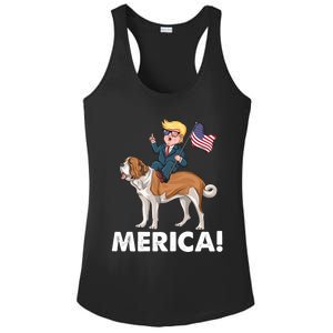 Trump Merica Riding A Saint Bernard Dog Patriotic 4th July Cute Gift Ladies PosiCharge Competitor Racerback Tank