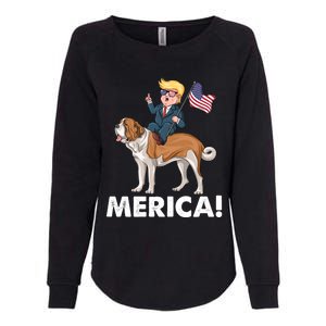 Trump Merica Riding A Saint Bernard Dog Patriotic 4th July Cute Gift Womens California Wash Sweatshirt