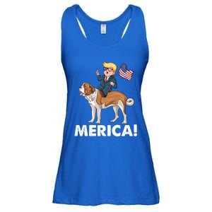 Trump Merica Riding A Saint Bernard Dog Patriotic 4th July Cute Gift Ladies Essential Flowy Tank