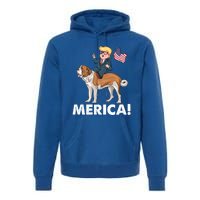 Trump Merica Riding A Saint Bernard Dog Patriotic 4th July Cute Gift Premium Hoodie