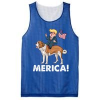 Trump Merica Riding A Saint Bernard Dog Patriotic 4th July Cute Gift Mesh Reversible Basketball Jersey Tank