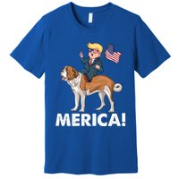 Trump Merica Riding A Saint Bernard Dog Patriotic 4th July Cute Gift Premium T-Shirt