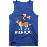 Trump Merica Riding A Saint Bernard Dog Patriotic 4th July Cute Gift Tank Top