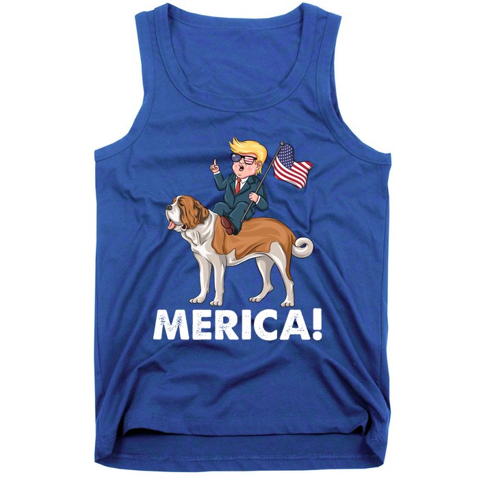 Trump Merica Riding A Saint Bernard Dog Patriotic 4th July Cute Gift Tank Top